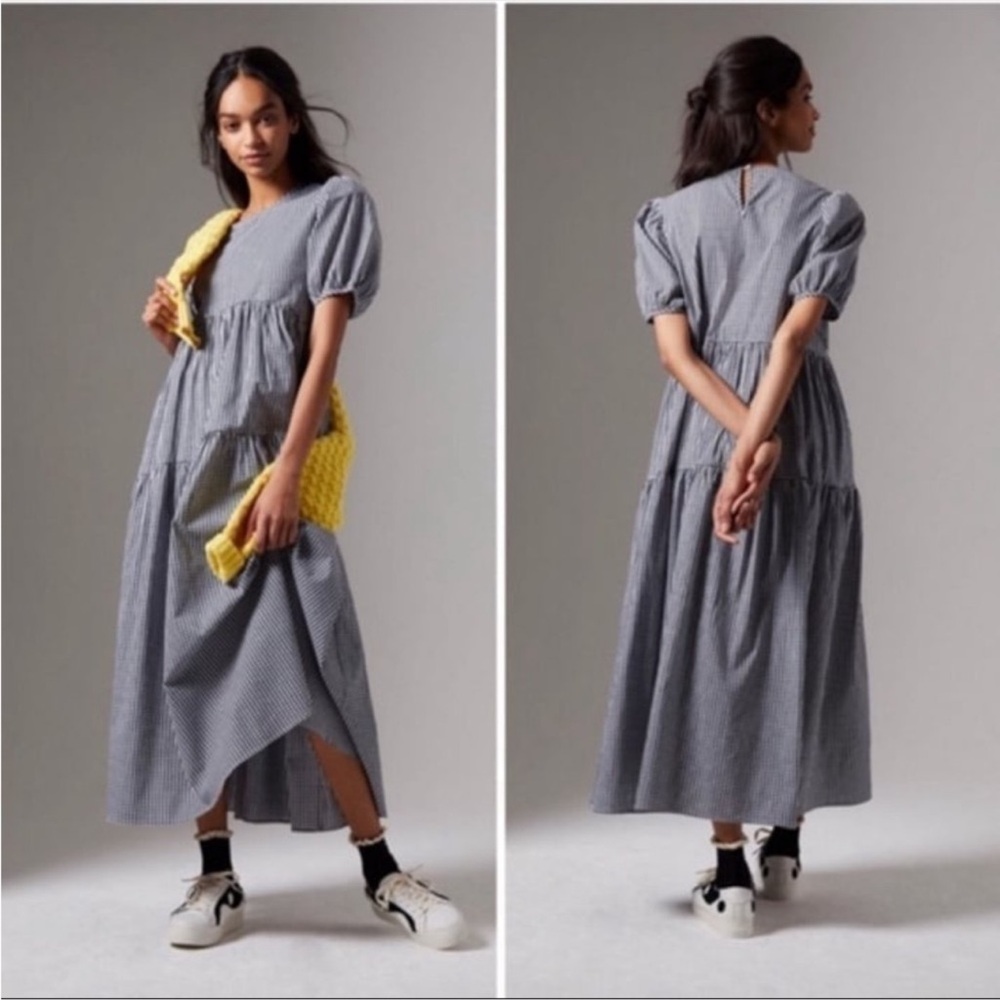 Anthropologie Gray Tiered Maxi Dress